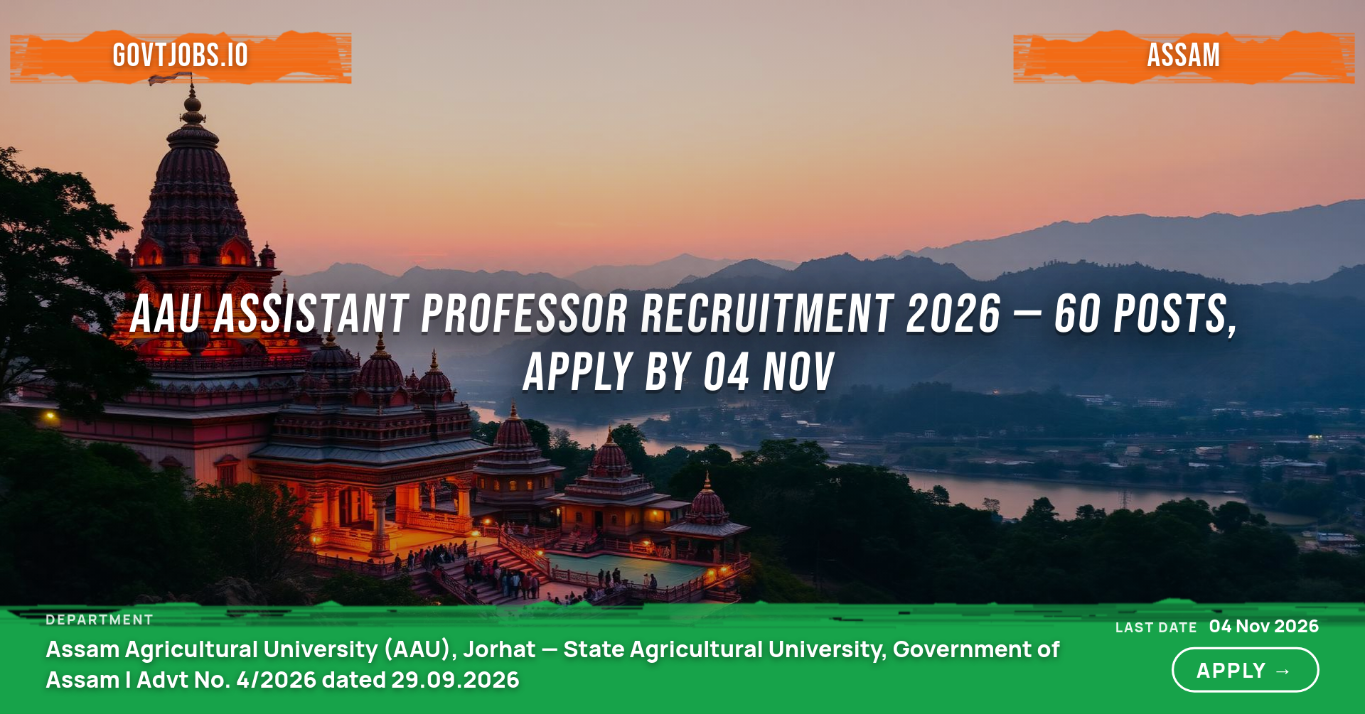 AAU Assistant Professor Recruitment 2026 — 60 Posts, Apply by 04 Nov
