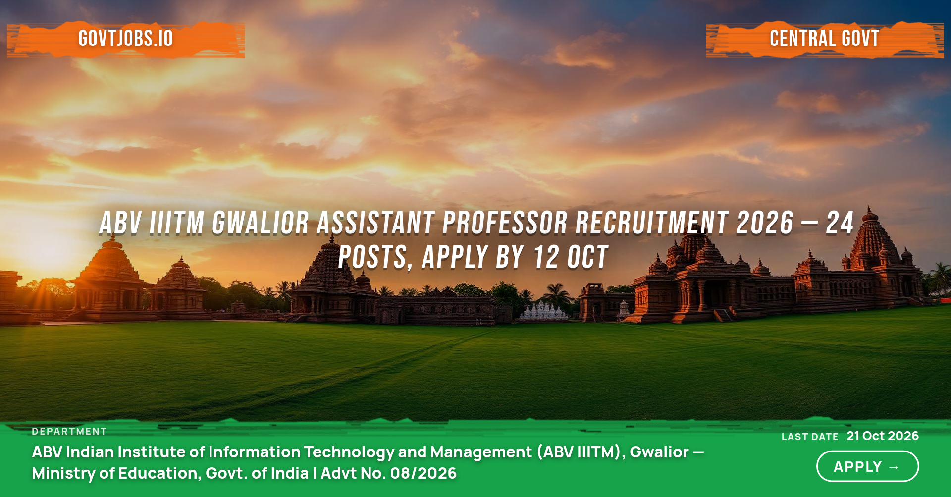 ABV IIITM Gwalior Assistant Professor Recruitment 2026 — 24 Posts, Apply by 12 Oct