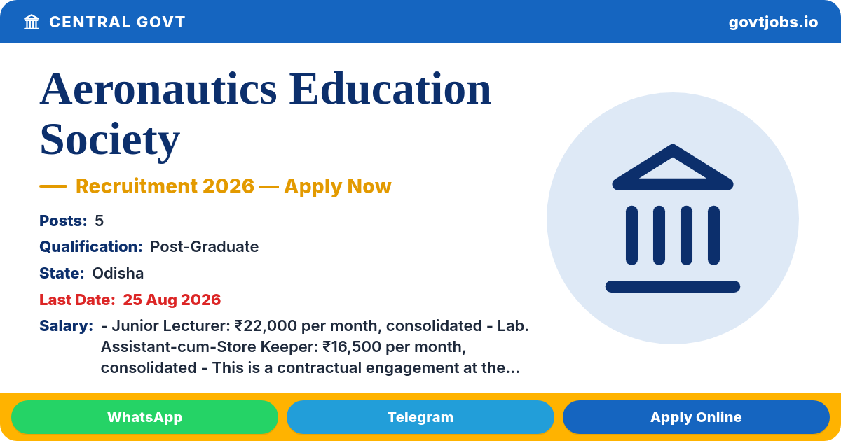 Aeronautics Education Society Recruitment 2026 — 5 Posts, Apply Offline by 25 Aug (Odisha)