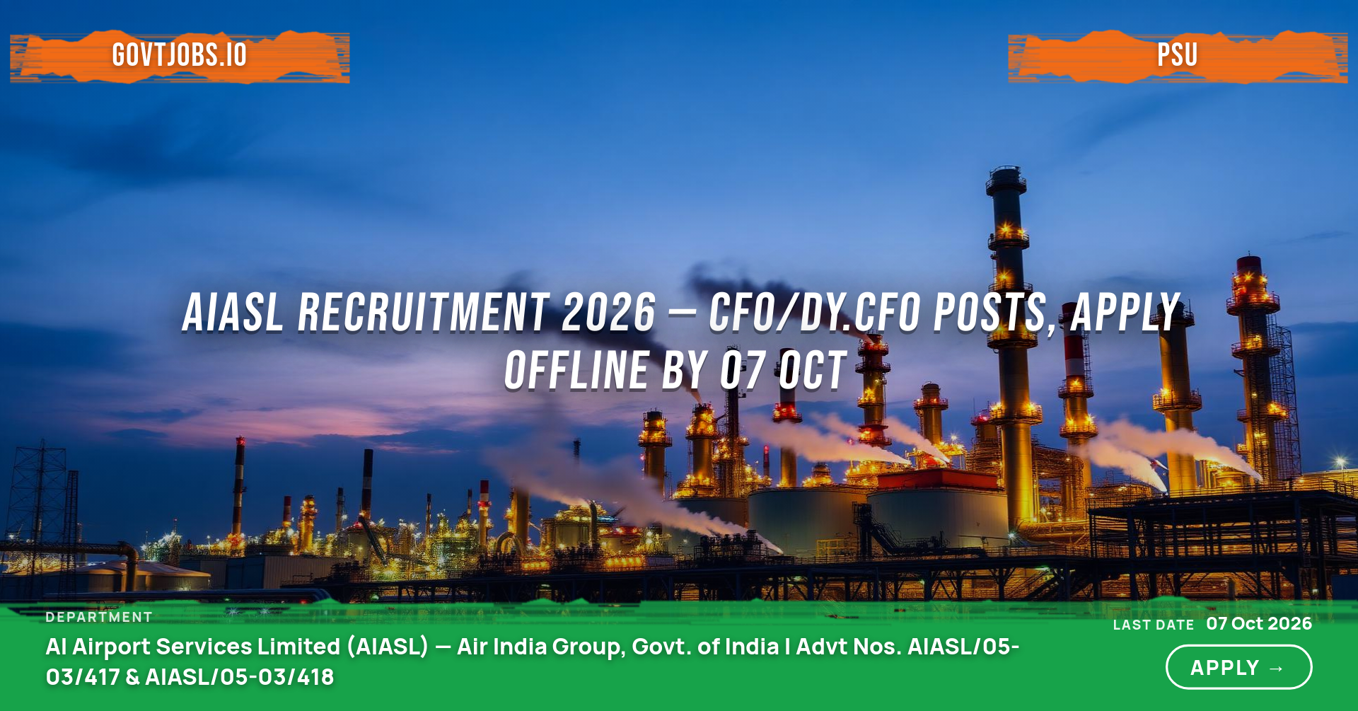 AIASL Recruitment 2026 — CFO/Dy.CFO Posts, Apply Offline by 07 Oct