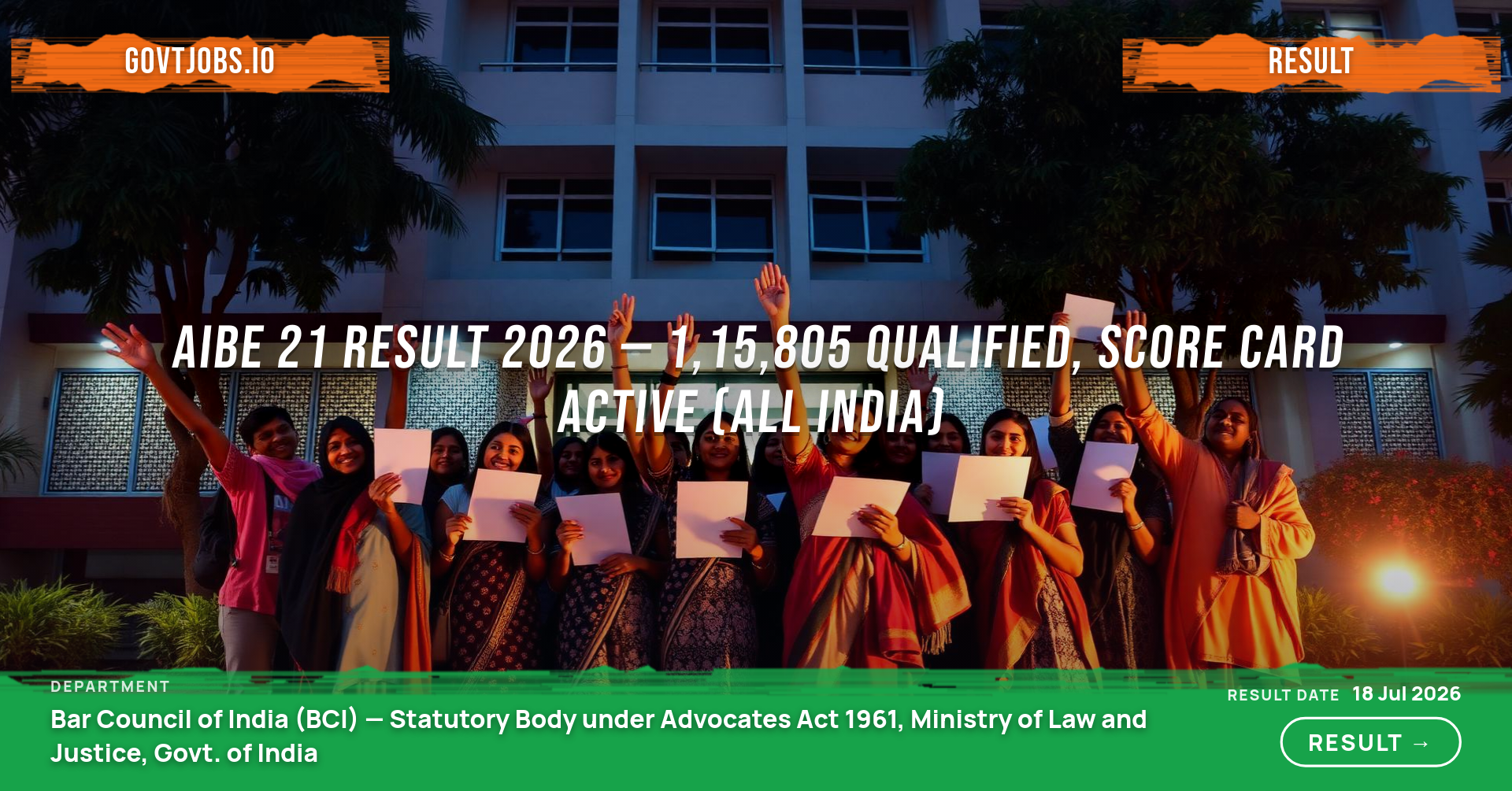 AIBE 21 Result 2026 — 1,15,805 Qualified, Score Card Active (All India)