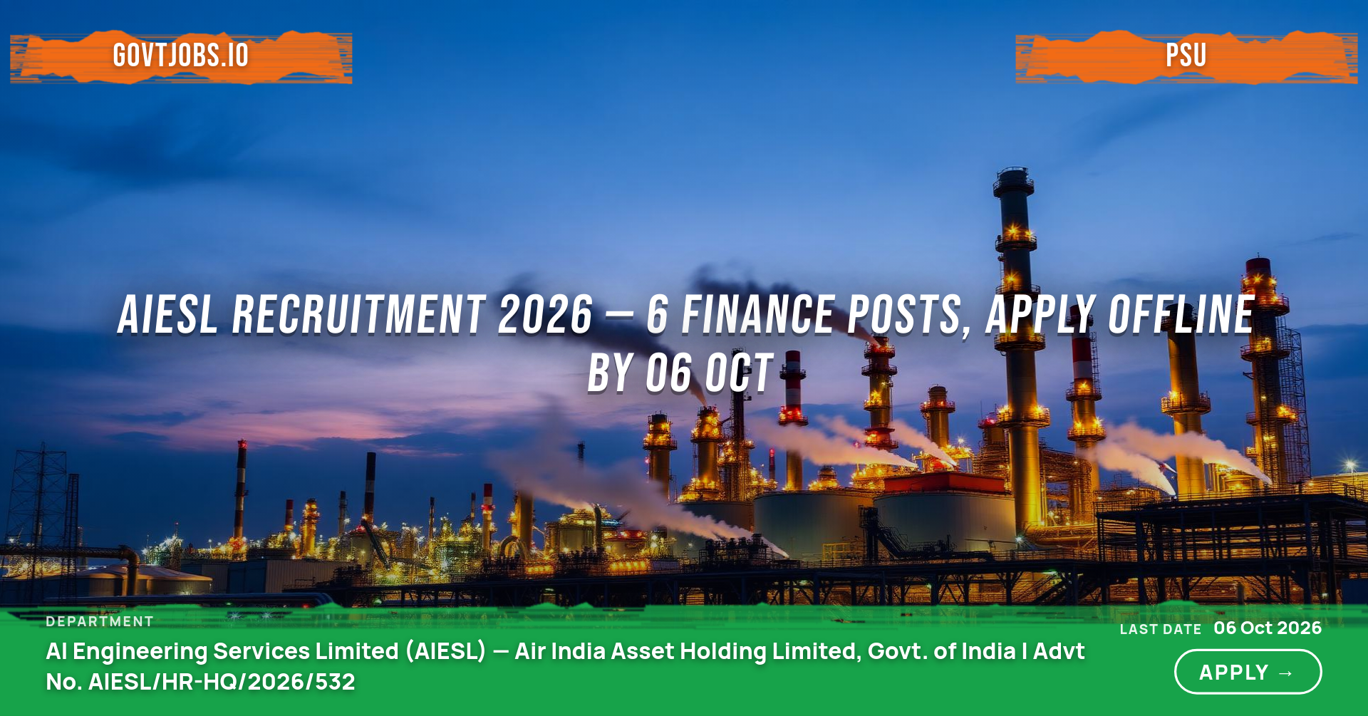 AIESL Recruitment 2026 — 6 Finance Posts, Apply Offline by 06 Oct