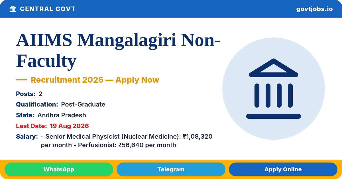AIIMS Mangalagiri Non-Faculty Recruitment 2026 — 2 Posts, Apply by 19 Aug (Andhra Pradesh)