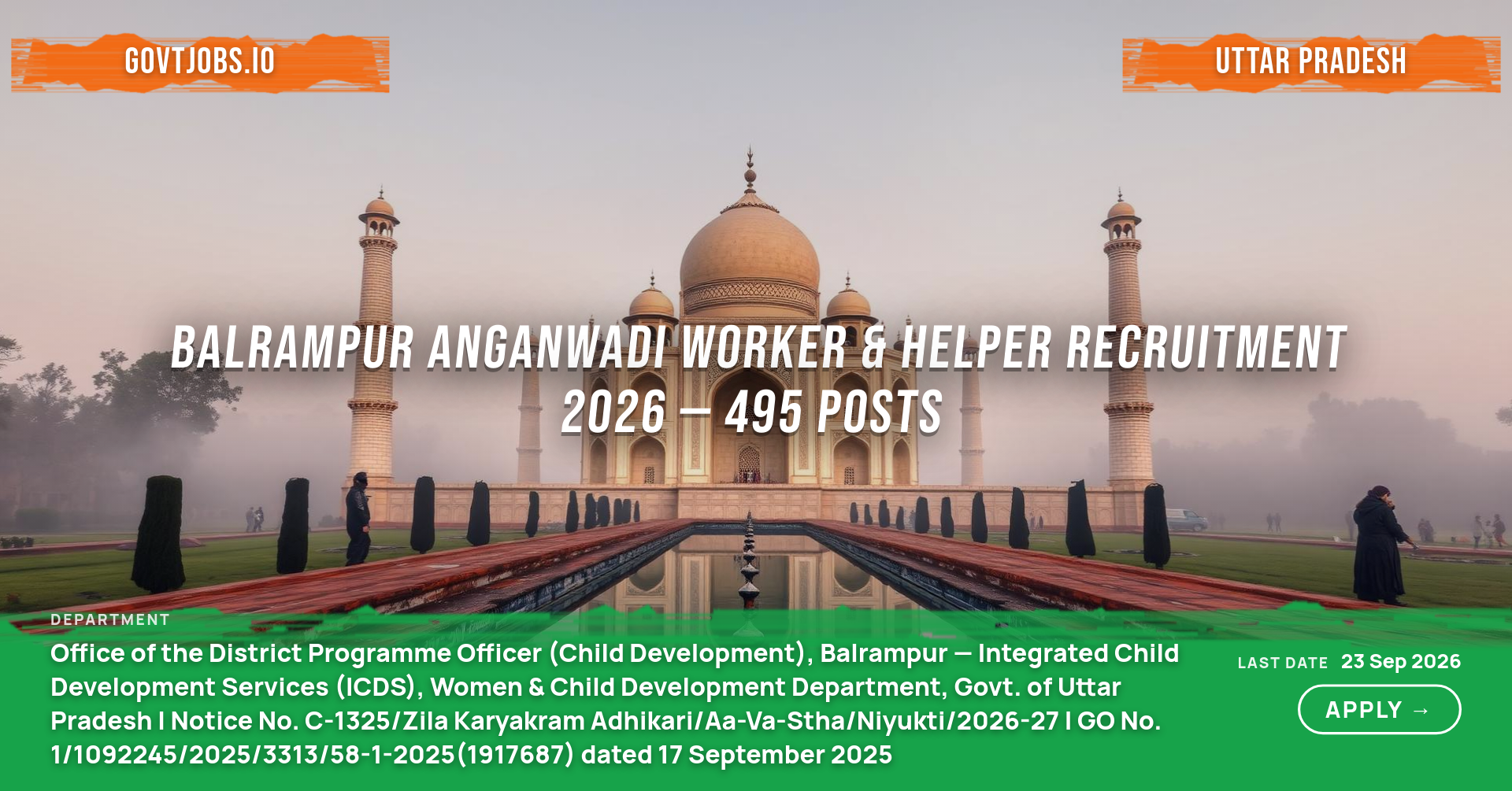 Balrampur Anganwadi Worker & Helper Recruitment 2026 — 495 Posts