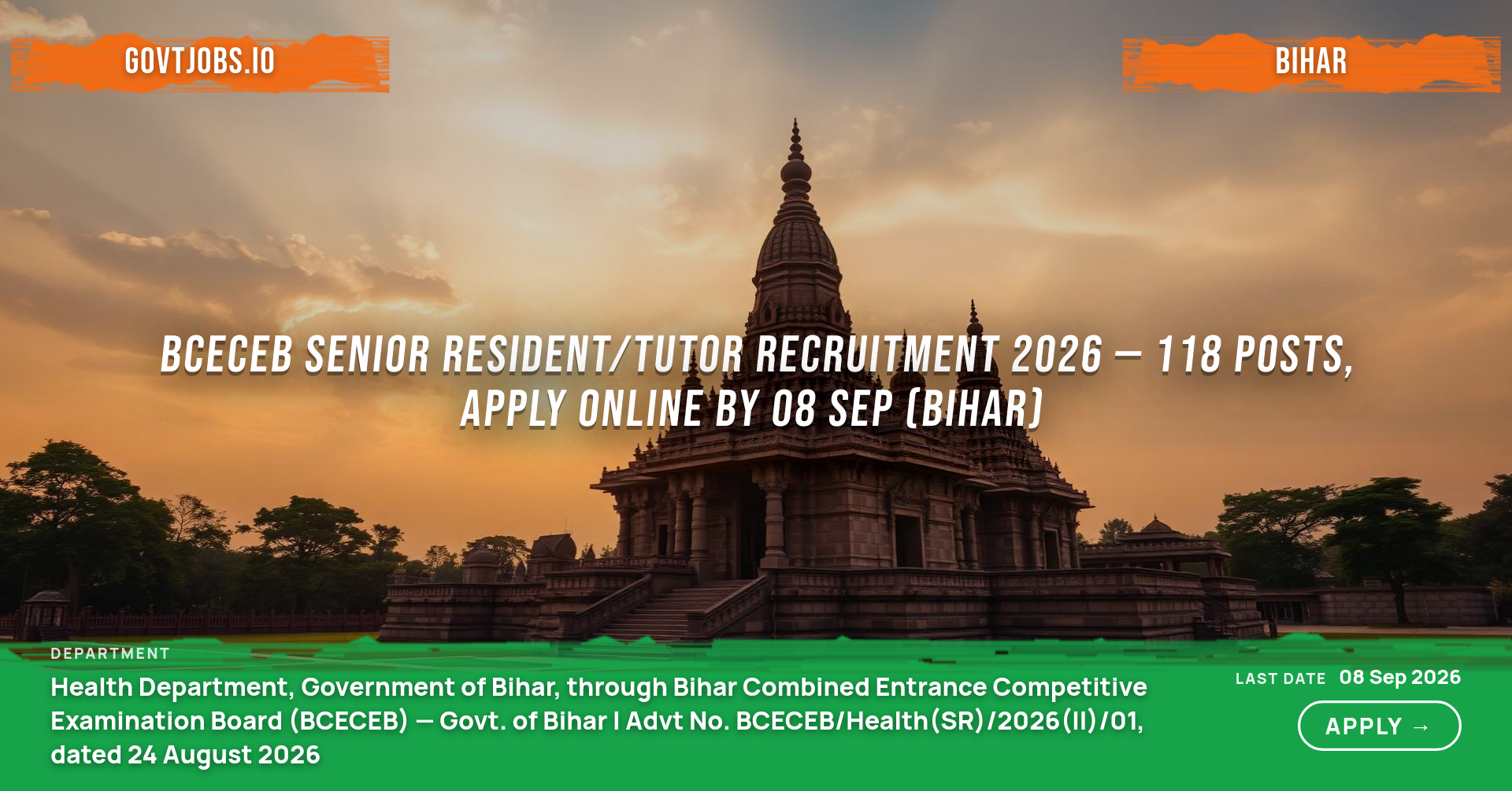 BCECEB Senior Resident/Tutor Recruitment 2026 — 118 Posts, Apply Online by 08 Sep (Bihar)