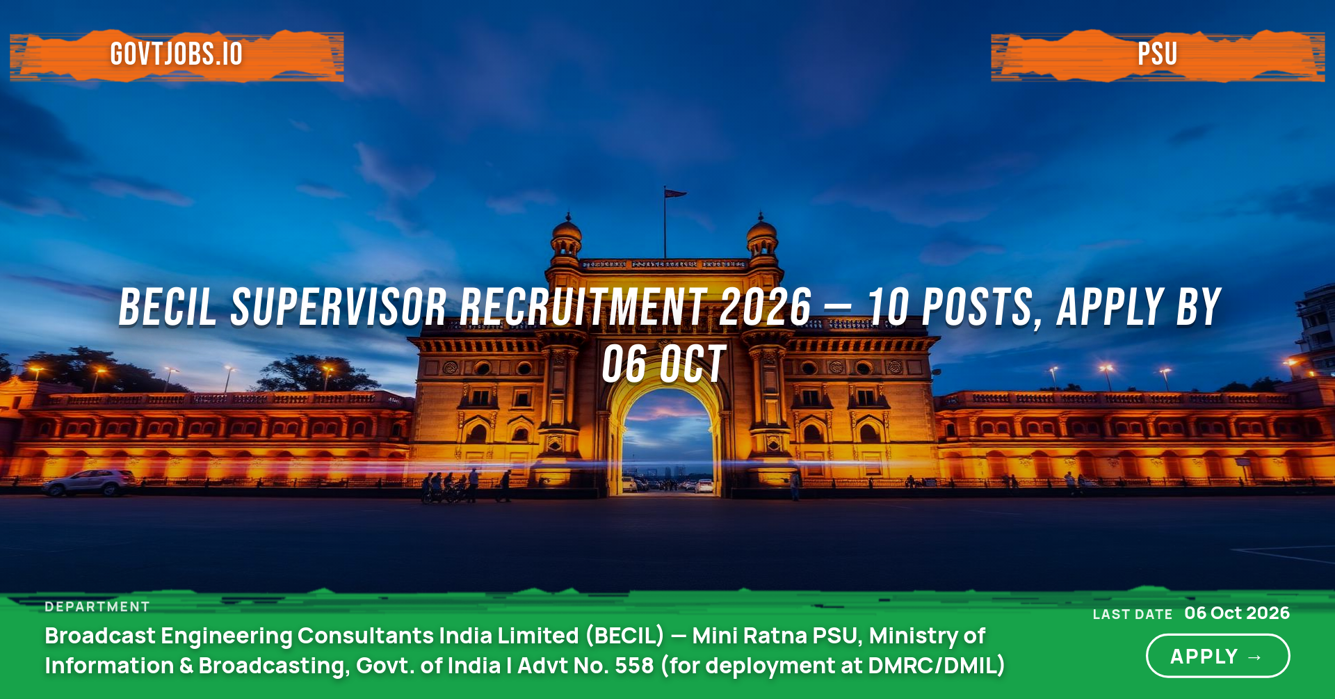 BECIL Supervisor Recruitment 2026 — 10 Posts, Apply by 06 Oct