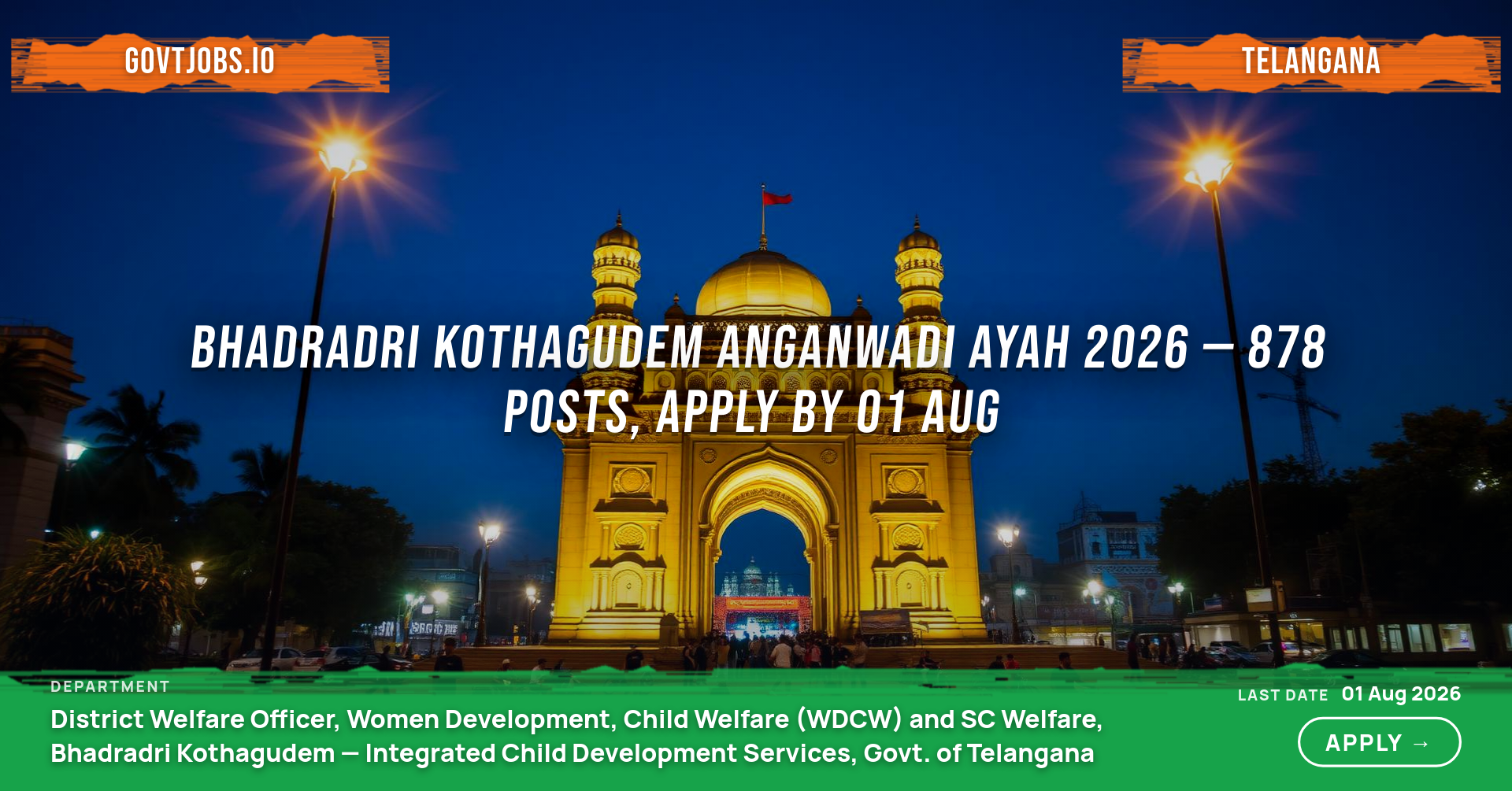 Bhadradri Kothagudem Anganwadi Ayah 2026 — 878 Posts, Apply by 01 Aug