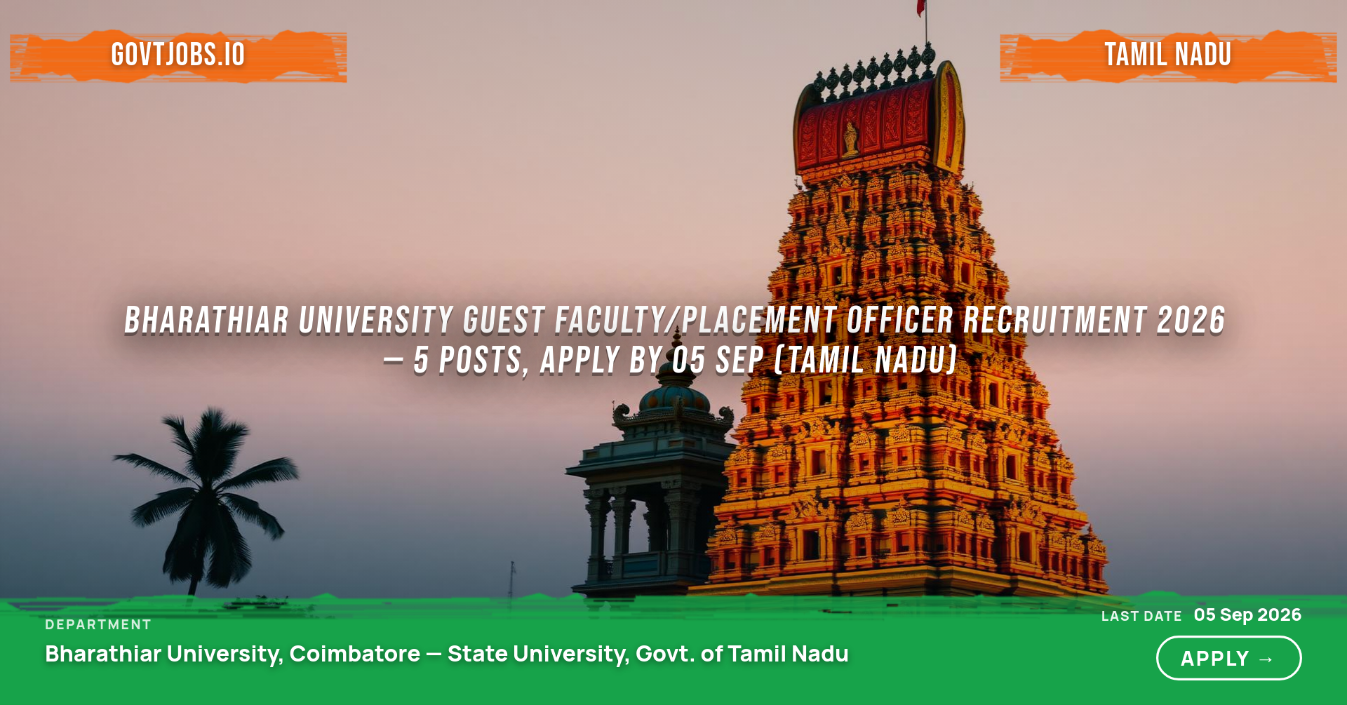 Bharathiar University Guest Faculty/Placement Officer Recruitment 2026 — 5 Posts, Apply by 05 Sep (Tamil Nadu)