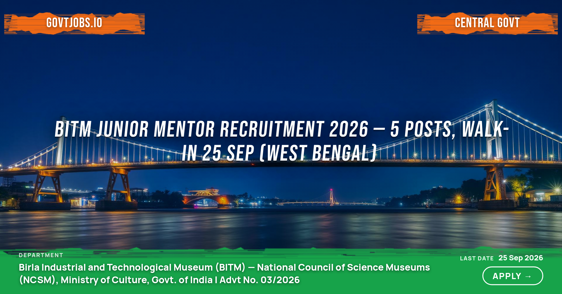 BITM Junior Mentor Recruitment 2026 — 5 Posts, Walk-in 25 Sep (West Bengal)