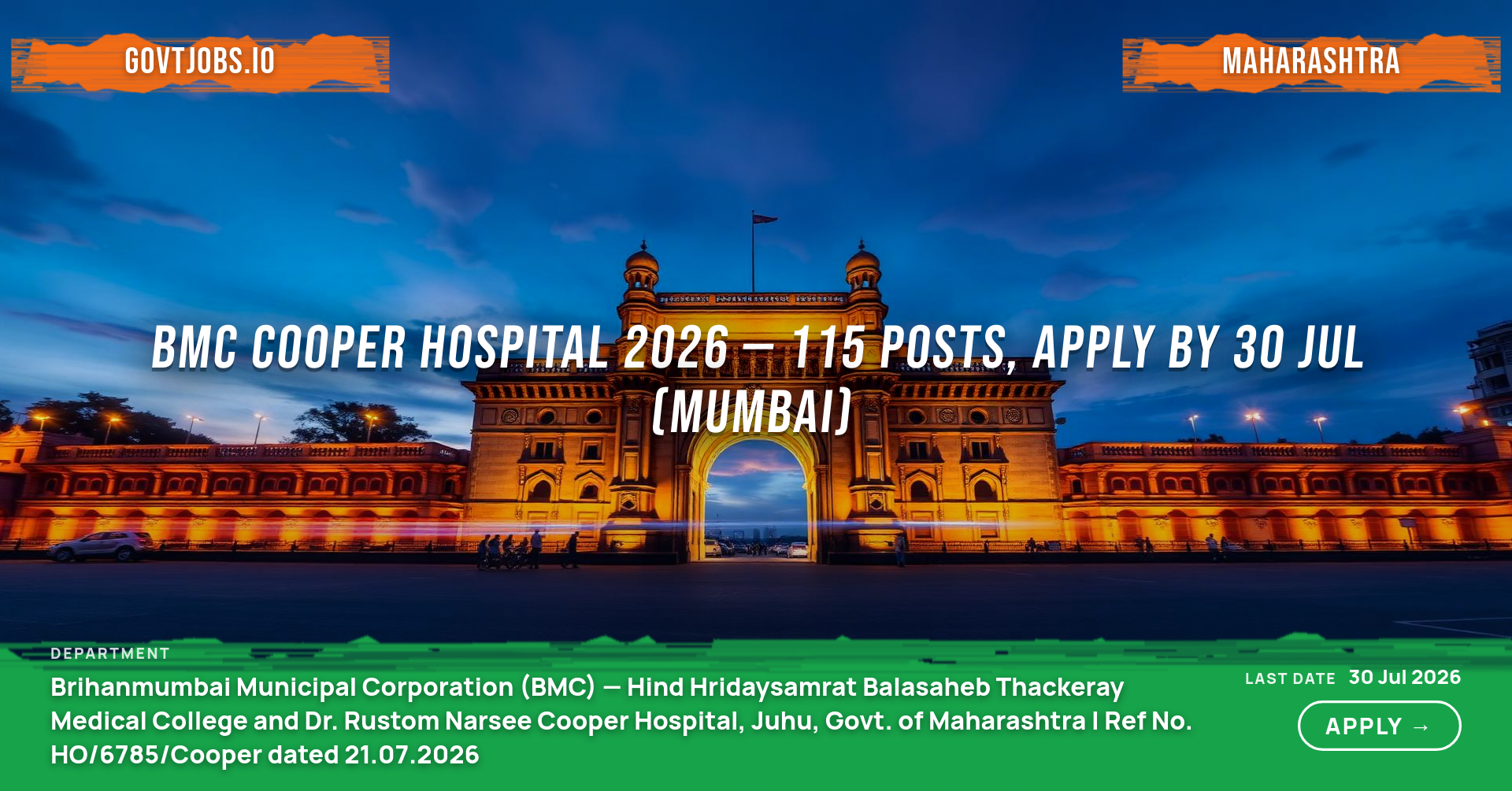 BMC Cooper Hospital 2026 — 115 Posts, Apply by 30 Jul (Mumbai)
