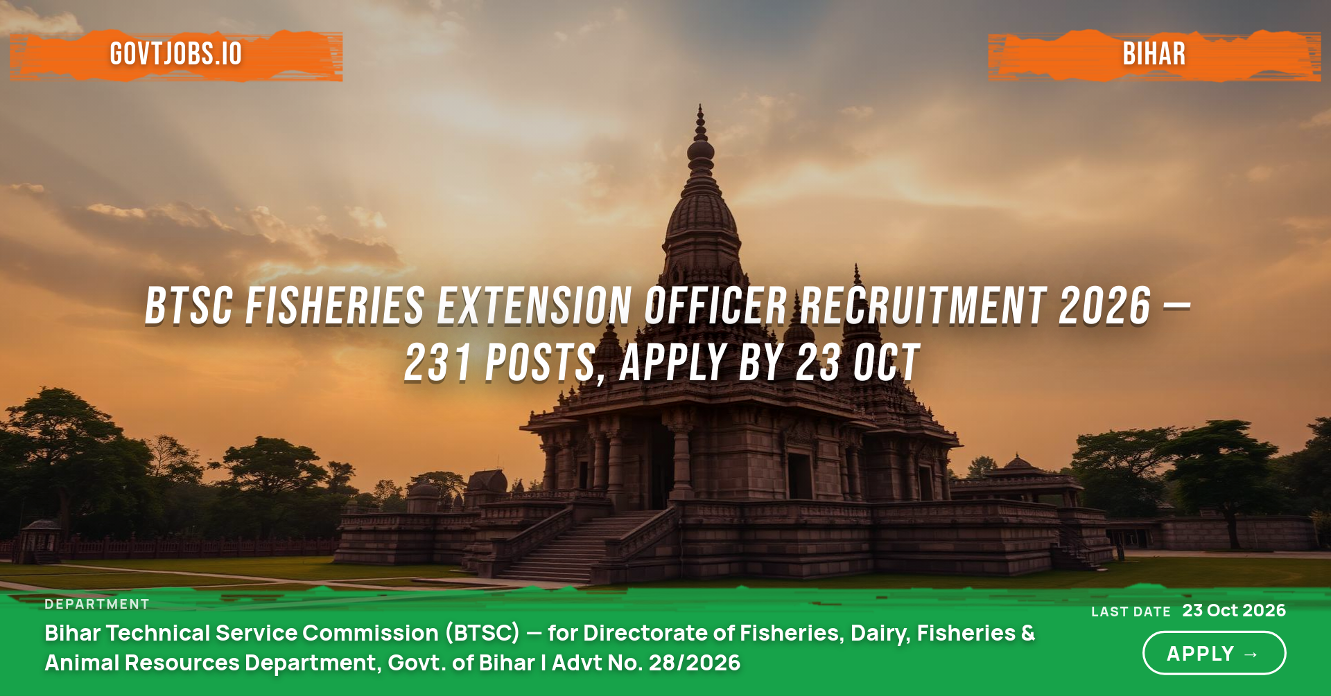 BTSC Fisheries Extension Officer Recruitment 2026 — 231 Posts, Apply by 23 Oct