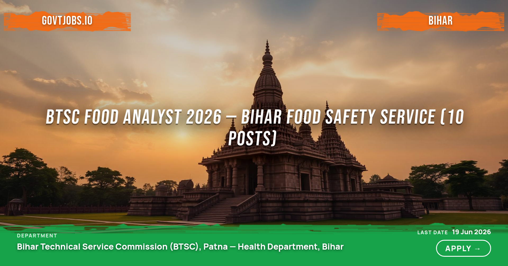 BTSC Food Analyst 2026 — Bihar Food Safety Service (10 Posts)