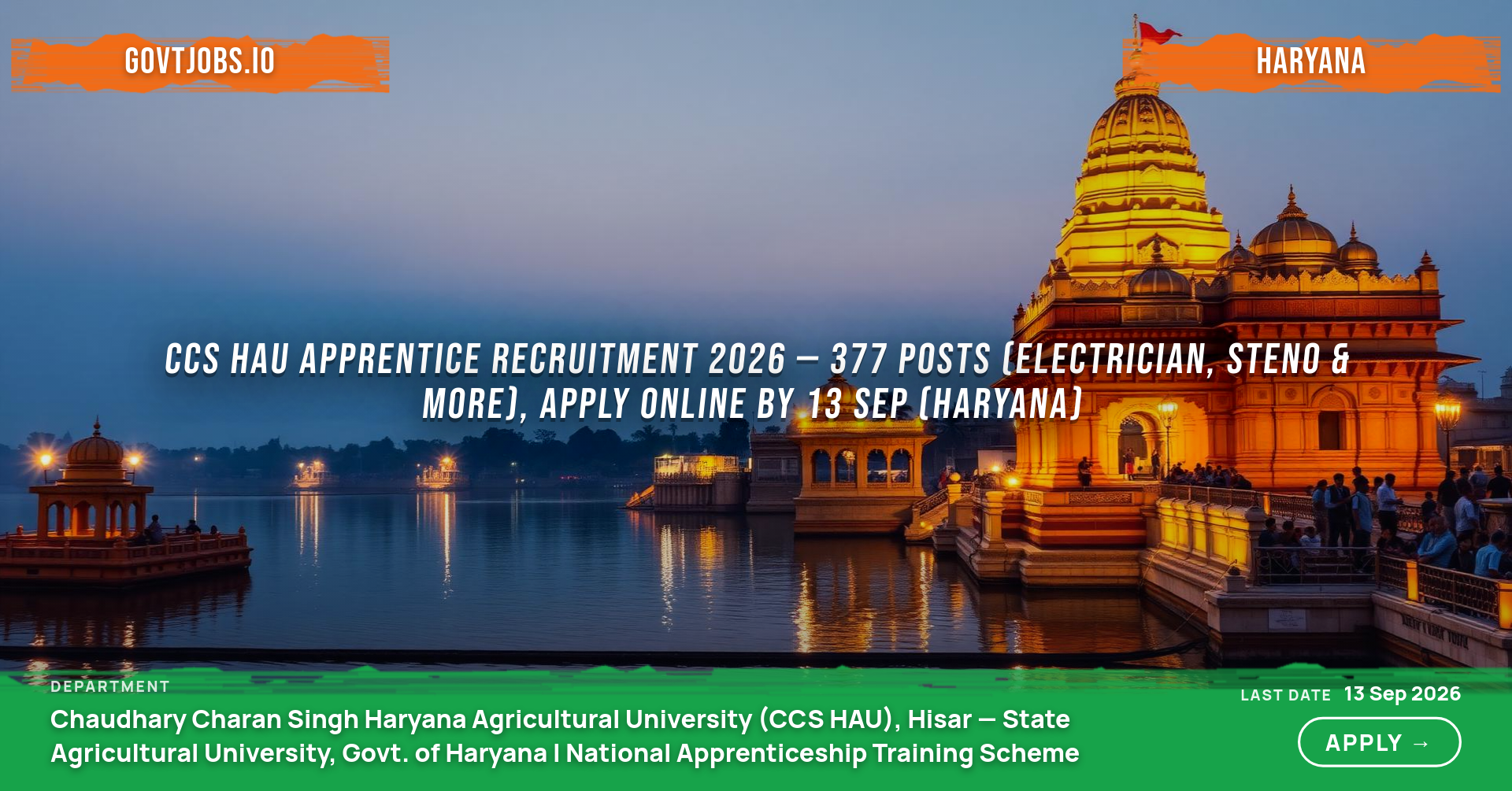 CCS HAU Apprentice Recruitment 2026 — 377 Posts (Electrician, Steno & More), Apply Online by 13 Sep (Haryana)