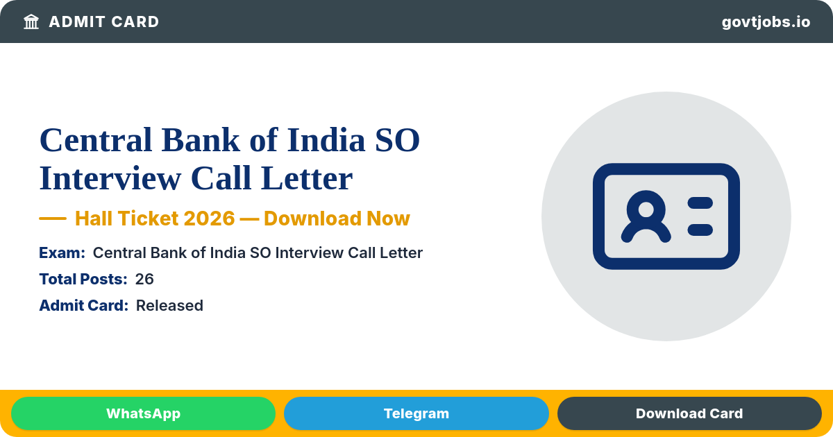 Central Bank of India SO Interview Call Letter 2026 (Risk Management) — Interview 30 July