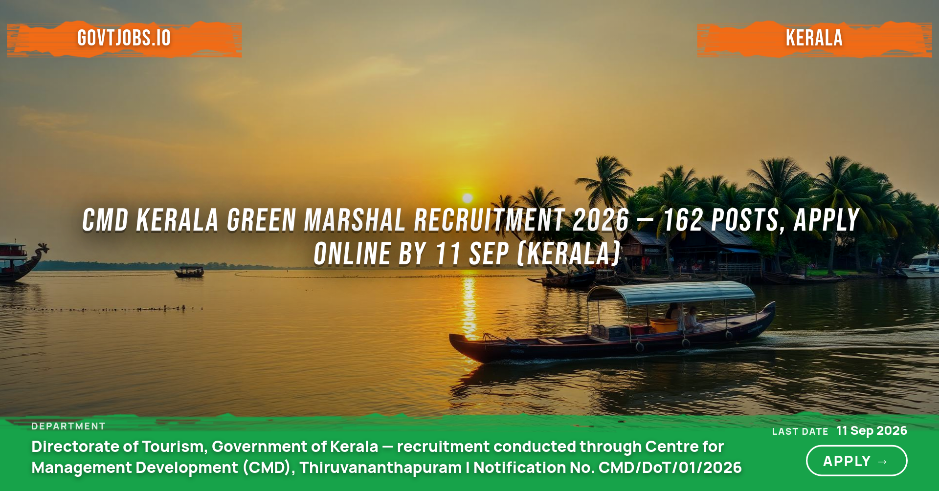CMD Kerala Green Marshal Recruitment 2026 — 162 Posts, Apply Online by 11 Sep (Kerala)