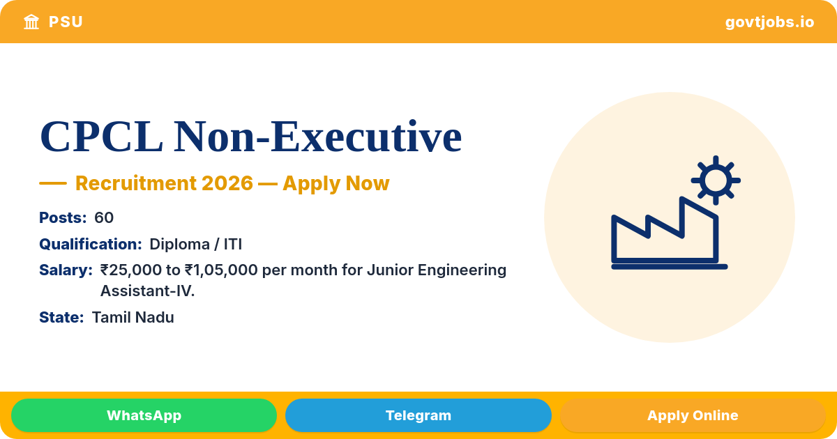 CPCL Non-Executive 2026 — 60 JEA Posts, Junior Engineering Assistant (Tamil Nadu)