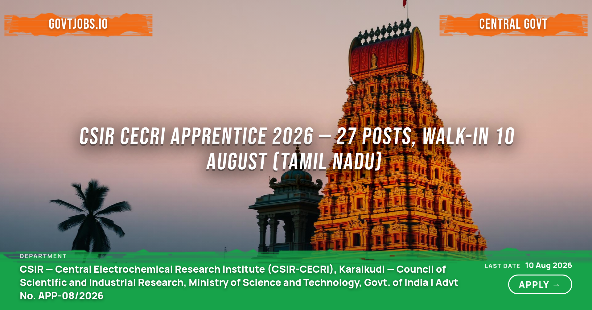 CSIR CECRI Apprentice 2026 — 27 Posts, Walk-in 10 August (Tamil Nadu)