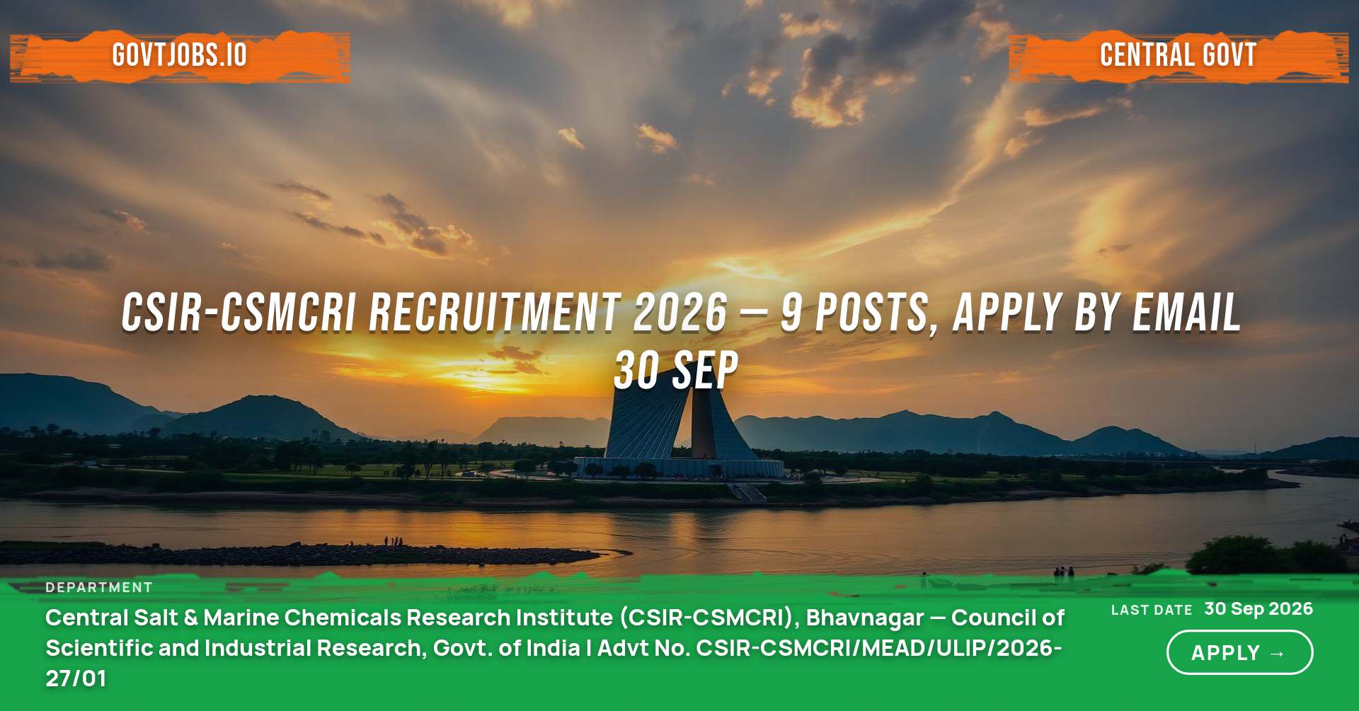 CSIR-CSMCRI Recruitment 2026 — 9 Posts, Apply by Email 30 Sep