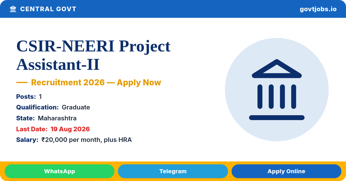 CSIR-NEERI Project Assistant-II Recruitment 2026 — 1 Post, Walk-in 19 Aug (Maharashtra)