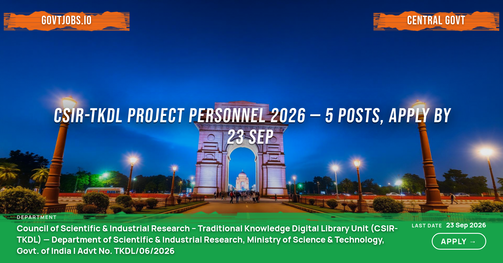 CSIR-TKDL Project Personnel 2026 — 5 Posts, Apply by 23 Sep