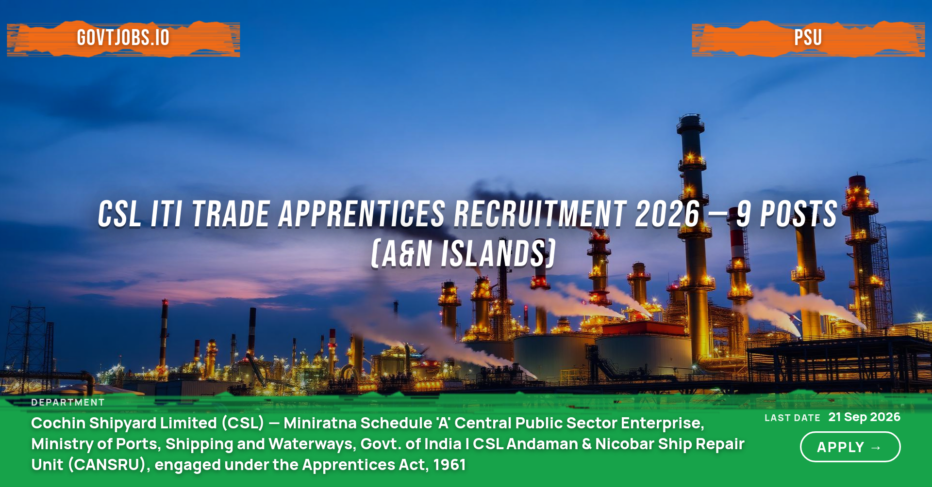 CSL ITI Trade Apprentices Recruitment 2026 — 9 Posts (A&N Islands)