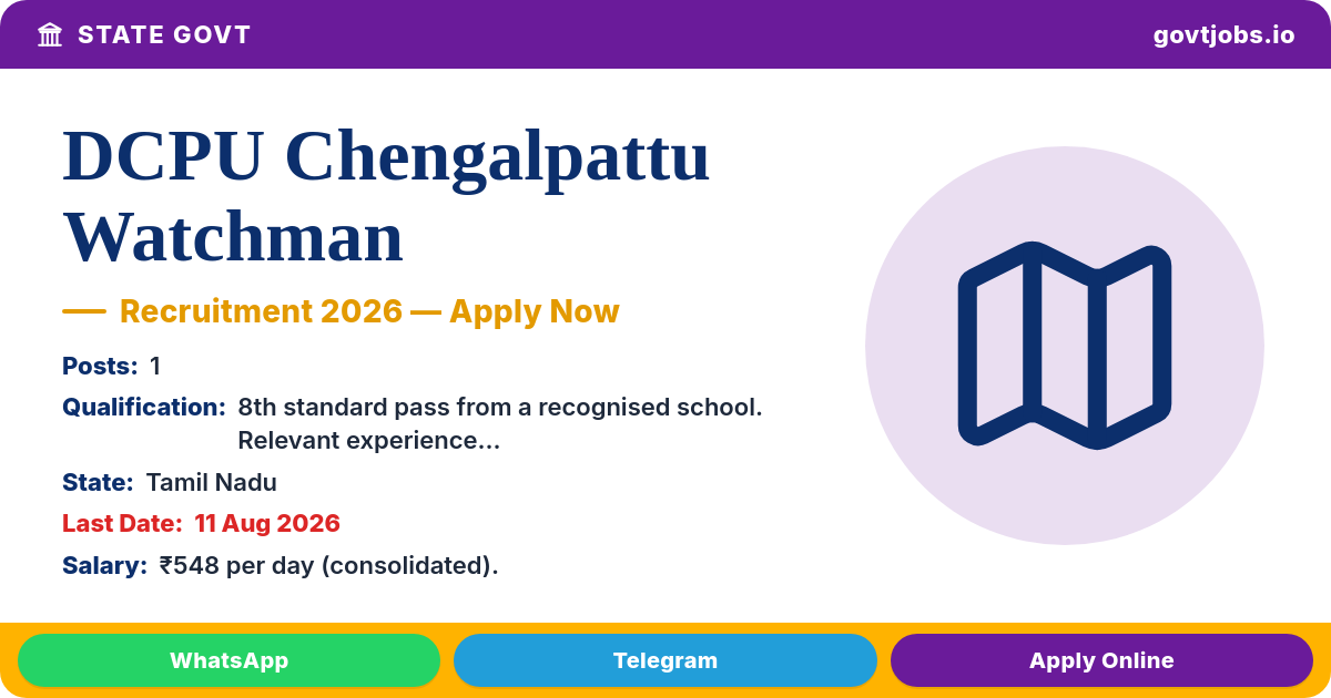 DCPU Chengalpattu Watchman Recruitment 2026 — 1 Post, Apply Offline by 11 August (Tamil Nadu)