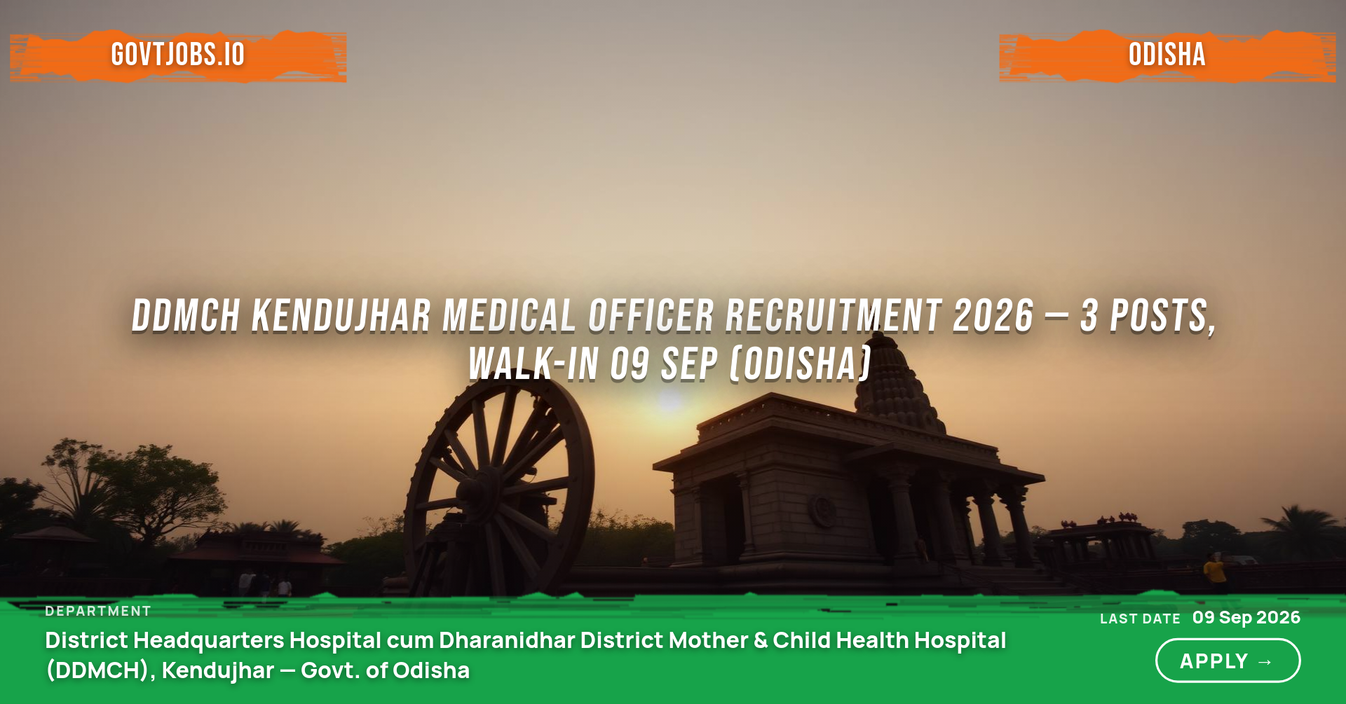 DDMCH Kendujhar Medical Officer Recruitment 2026 — 3 Posts, Walk-in 09 Sep (Odisha)