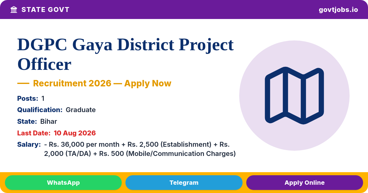 DGPC Gaya District Project Officer Recruitment 2026 — 1 Post, Apply by 10 August (Bihar)