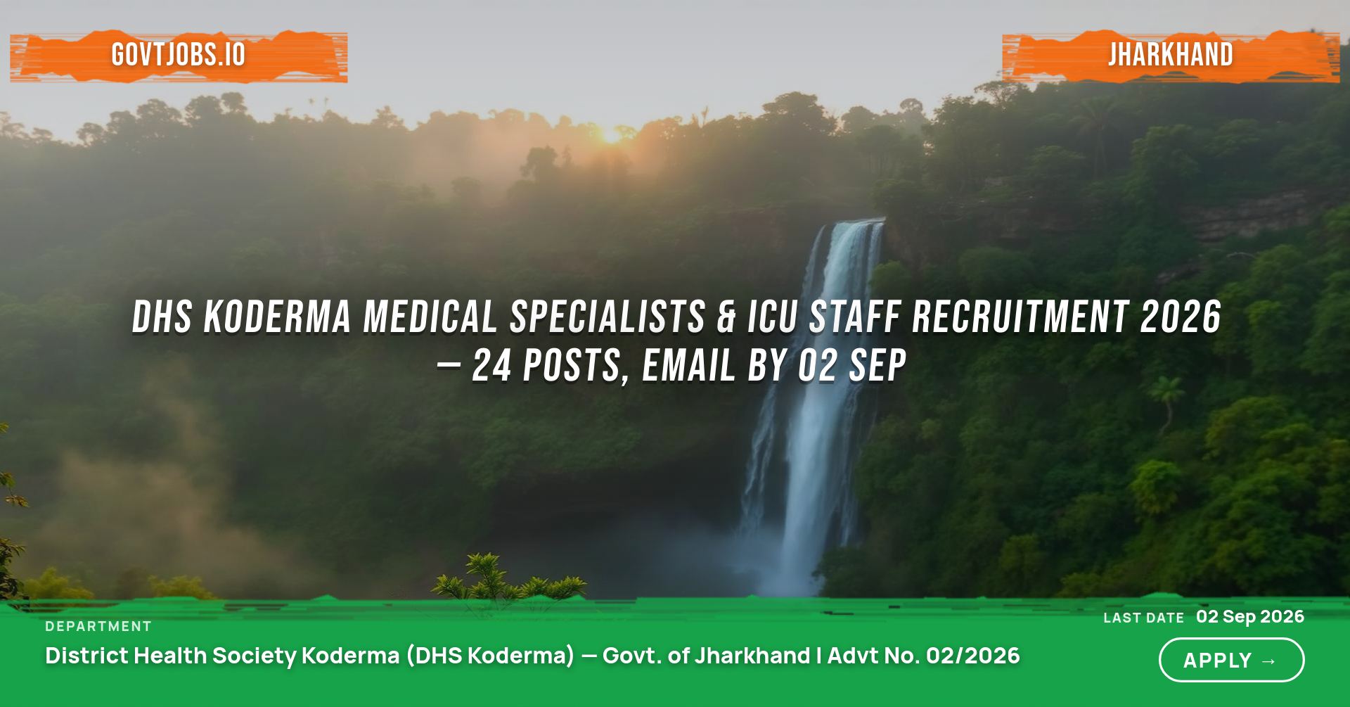 DHS Koderma Medical Specialists & ICU Staff Recruitment 2026 — 24 Posts, Email by 02 Sep