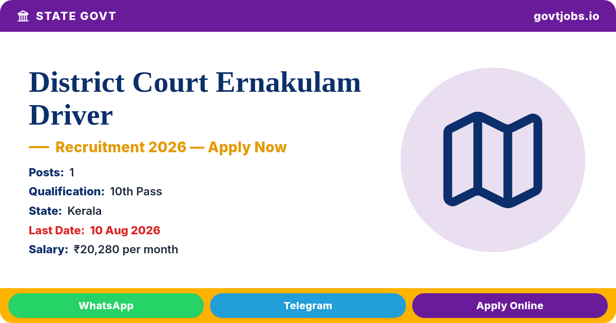 District Court Ernakulam Driver Recruitment 2026 — 1 Post, Apply by 10 Aug (Kerala)