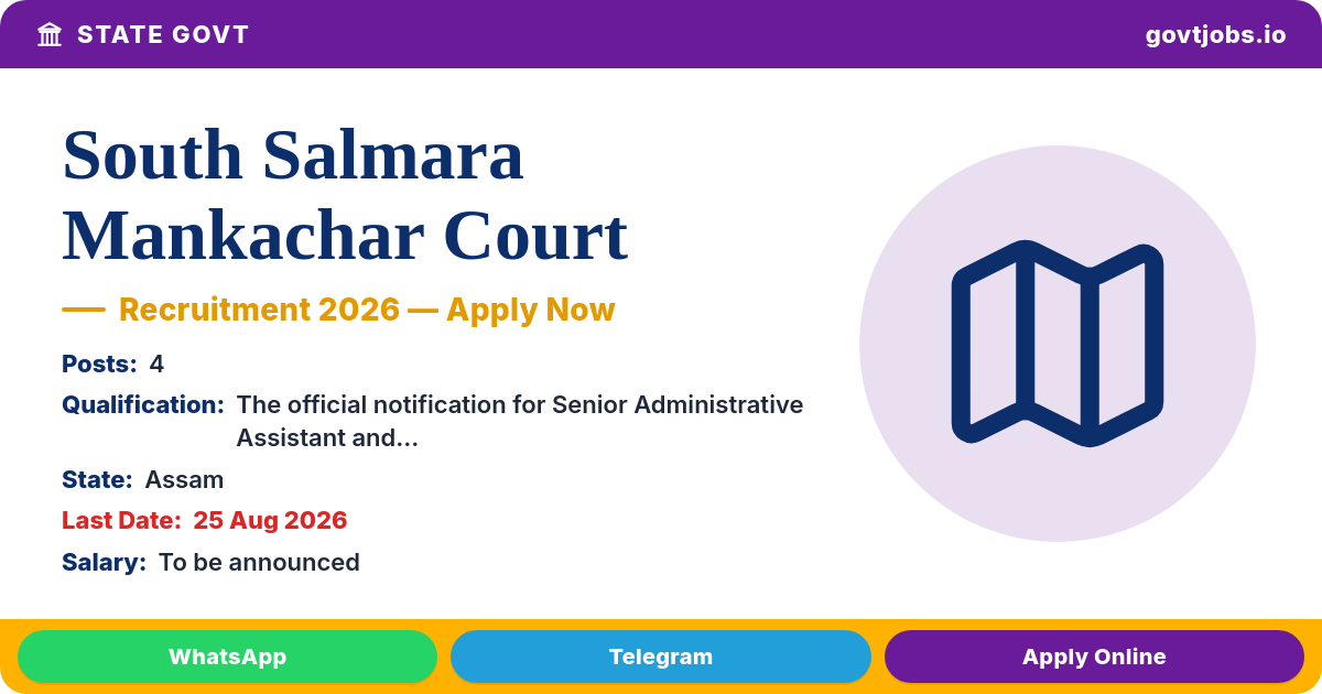 South Salmara Mankachar Court Recruitment 2026 — 4 Posts, Apply by 25 Aug