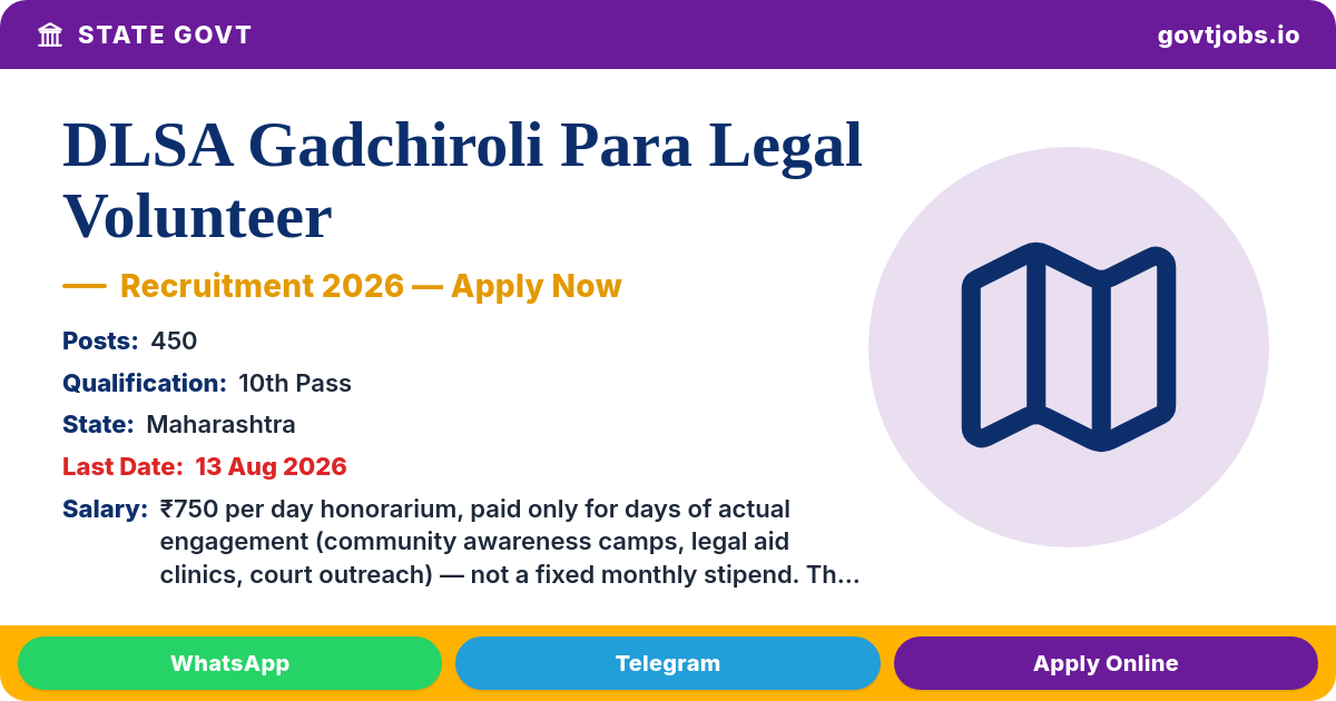 DLSA Gadchiroli Para Legal Volunteer 2026 — 450 Posts, Apply by 13 Aug