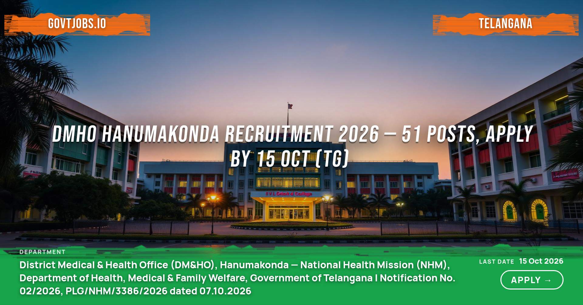 DMHO Hanumakonda Recruitment 2026 — 51 Posts, Apply by 15 Oct (TG)