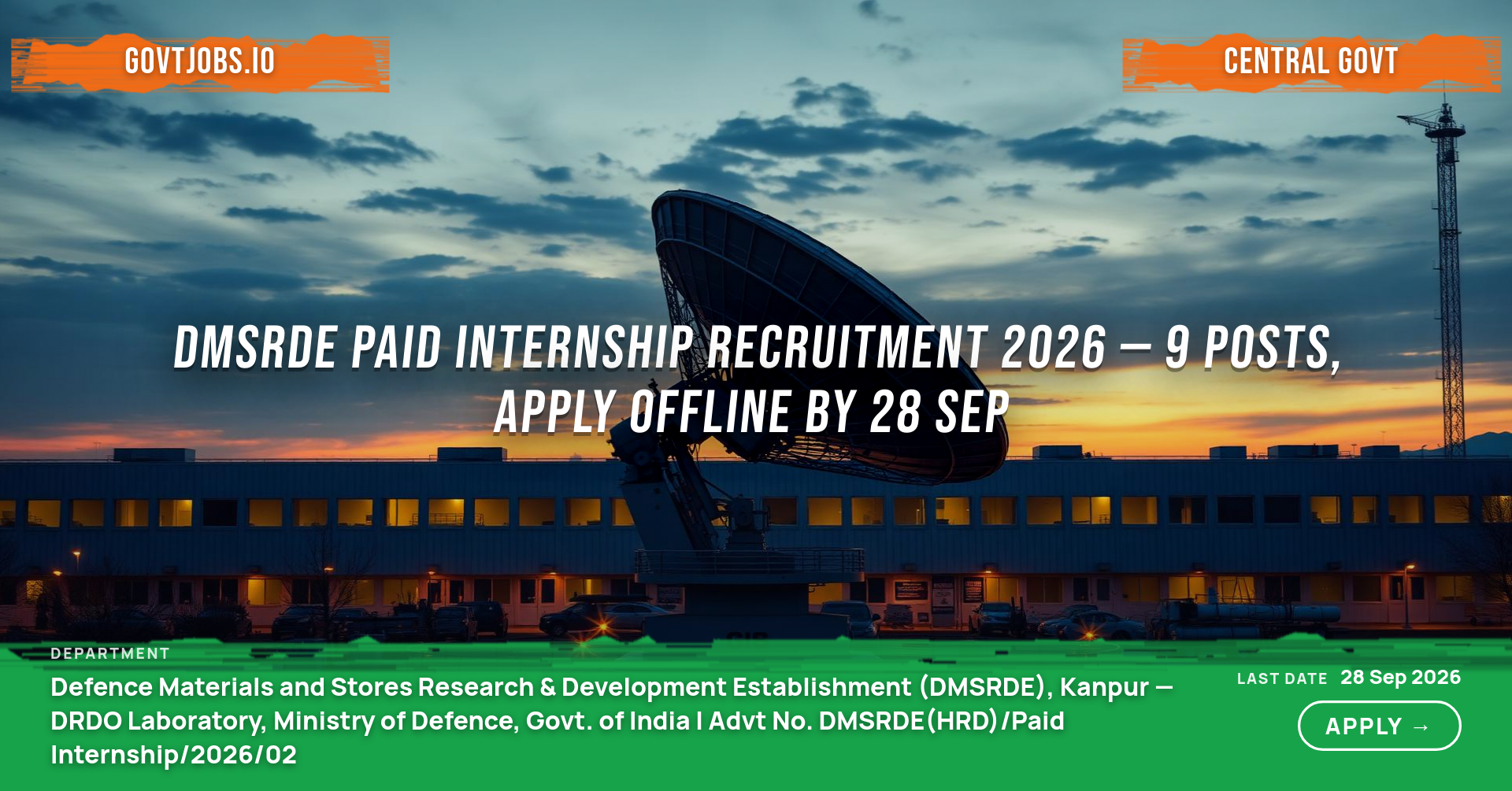 DMSRDE Paid Internship Recruitment 2026 — 9 Posts, Apply Offline by 28 Sep