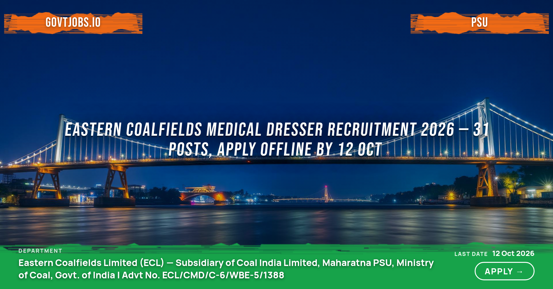 Eastern Coalfields Medical Dresser Recruitment 2026 — 31 Posts, Apply Offline by 12 Oct