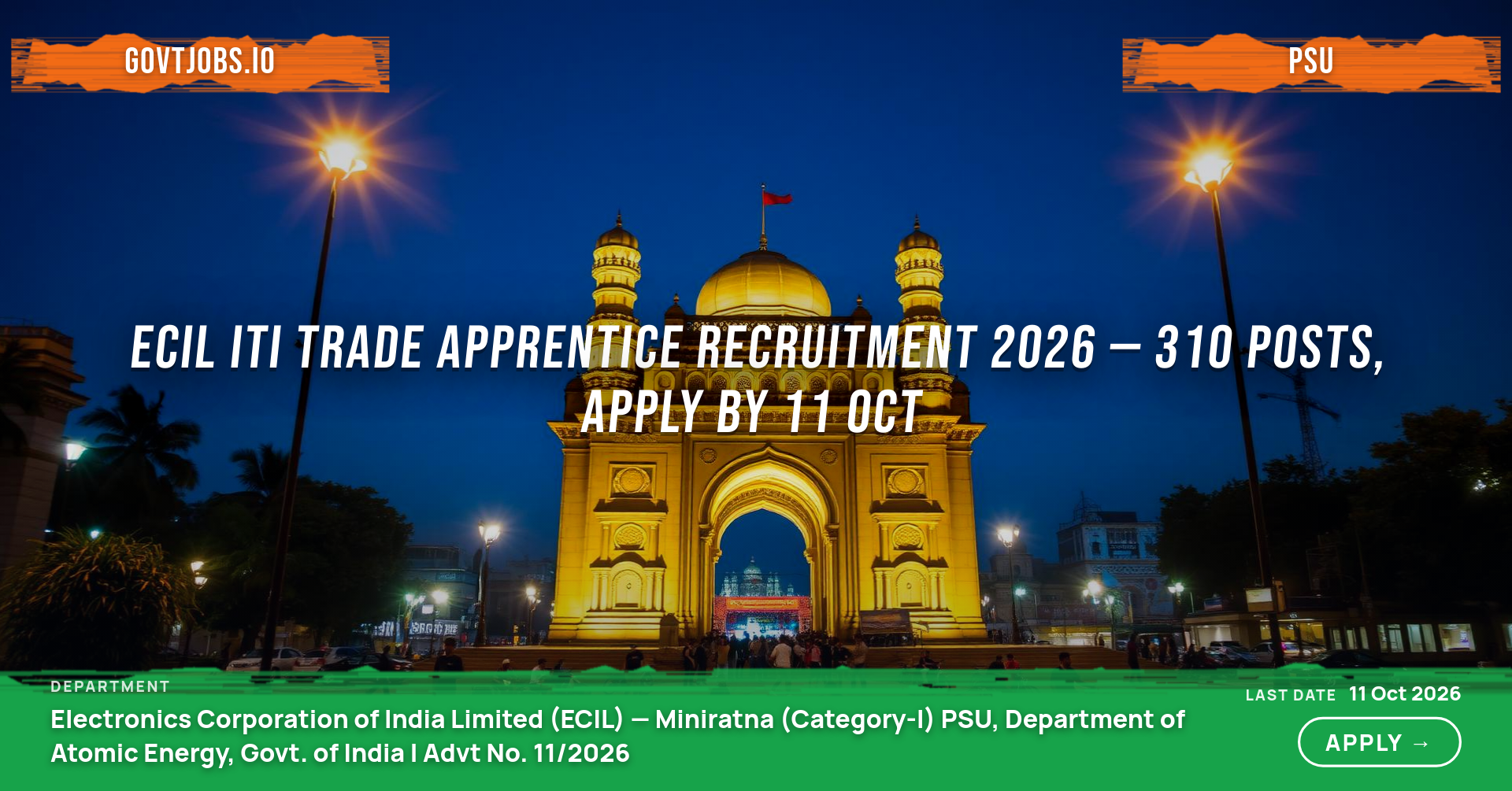 ECIL ITI Trade Apprentice Recruitment 2026 — 310 Posts, Apply by 11 Oct