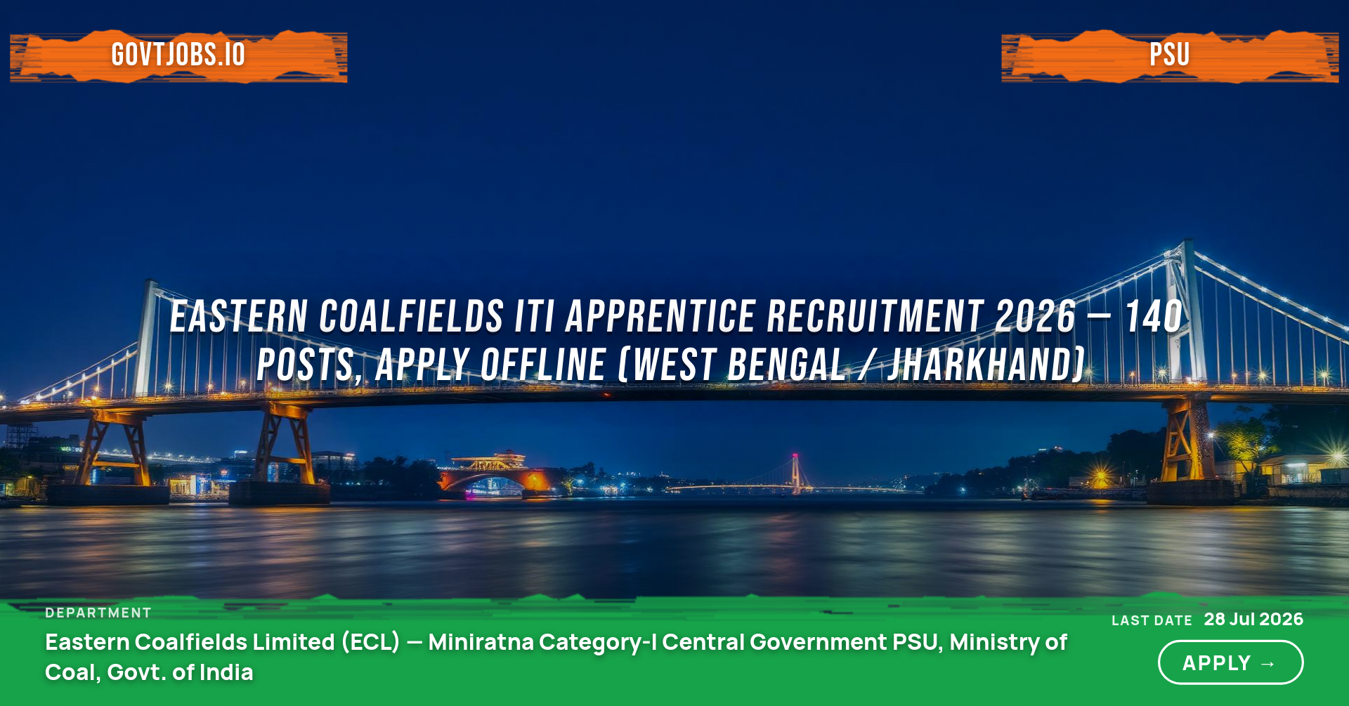 Eastern Coalfields ITI Apprentice Recruitment 2026 — 140 Posts, Apply Offline (West Bengal / Jharkhand)