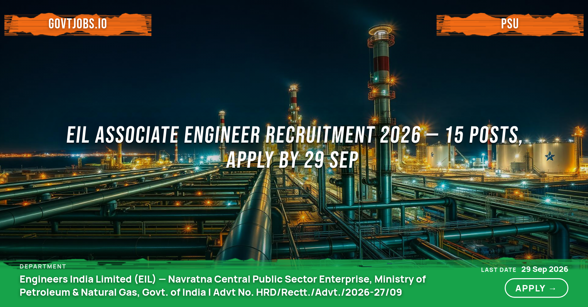 EIL Associate Engineer Recruitment 2026 — 15 Posts, Apply by 29 Sep