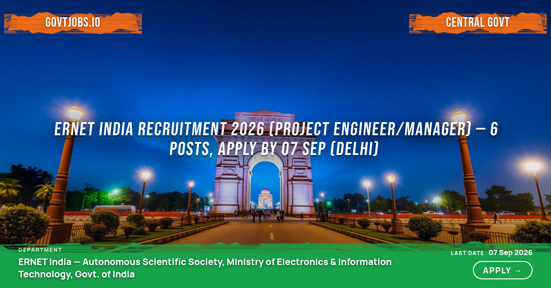 ERNET India Recruitment 2026 (Project Engineer/Manager) — 6 Posts, Apply by 07 Sep (Delhi)
