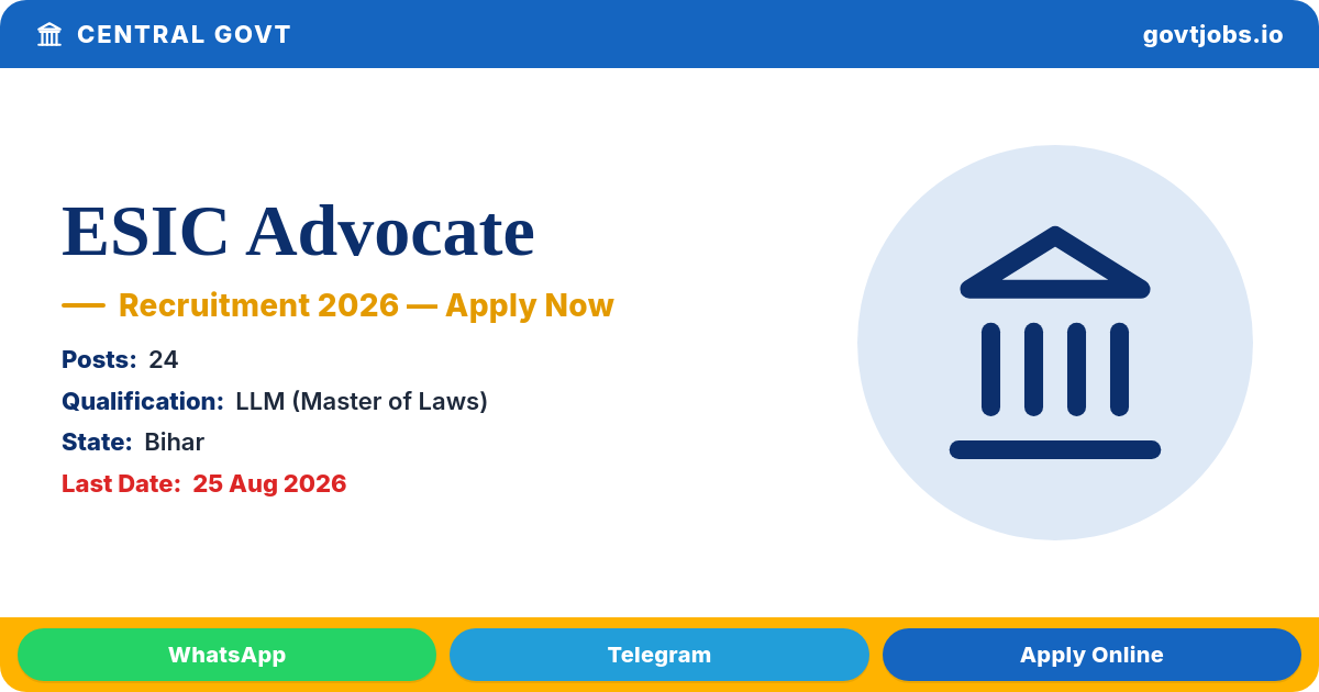 ESIC Advocate Recruitment 2026 — 24 Posts, Apply Offline by 25 Aug (Bihar)