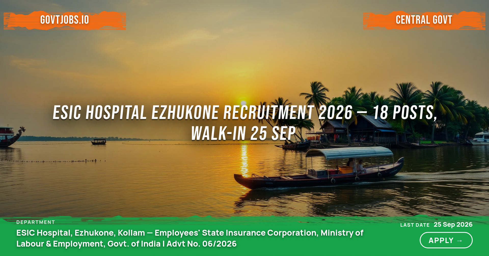 ESIC Hospital Ezhukone Recruitment 2026 — 18 Posts, Walk-in 25 Sep