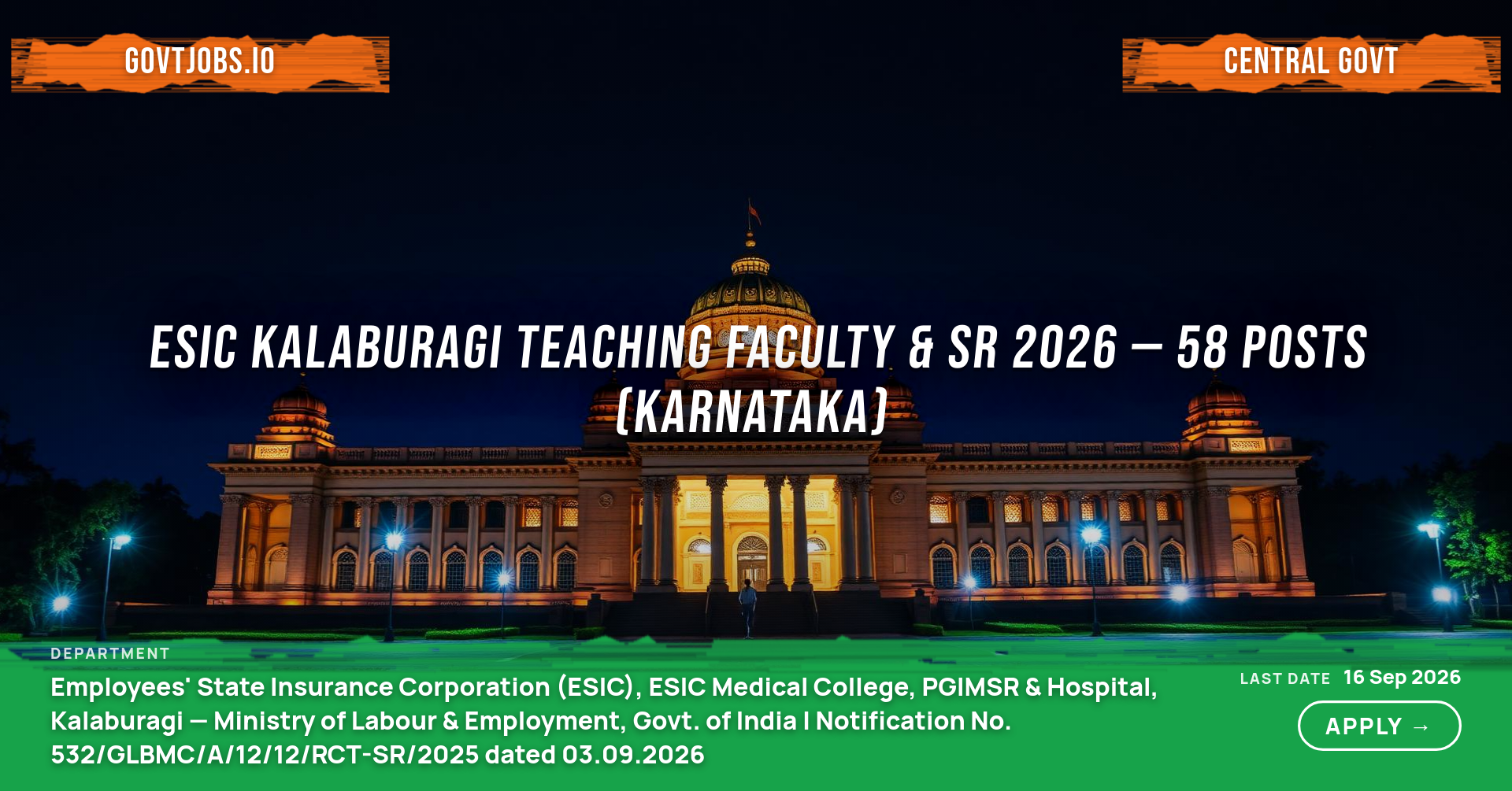 ESIC Kalaburagi Teaching Faculty & SR 2026 — 58 Posts (Karnataka)