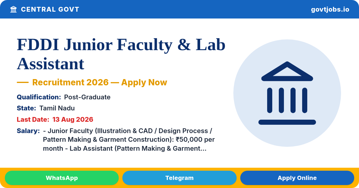 FDDI Junior Faculty & Lab Assistant Recruitment 2026 — Apply by 13 Aug (Tamil Nadu)