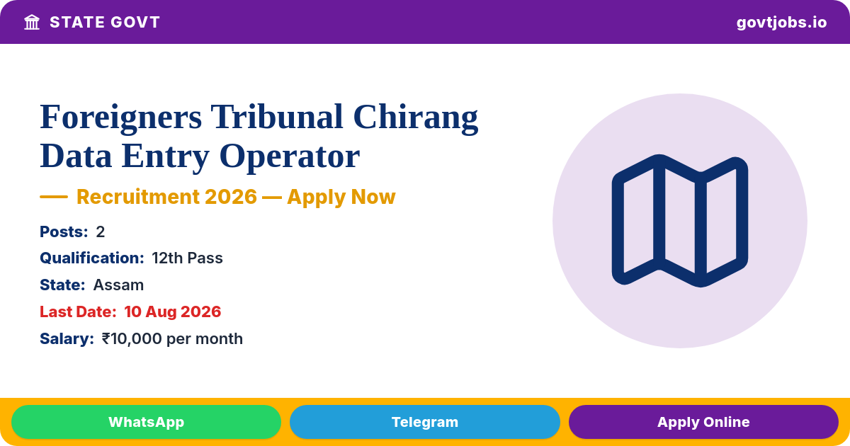 Foreigners Tribunal Chirang Data Entry Operator Recruitment 2026 — 2 Posts, Apply by 10 Aug (Assam)