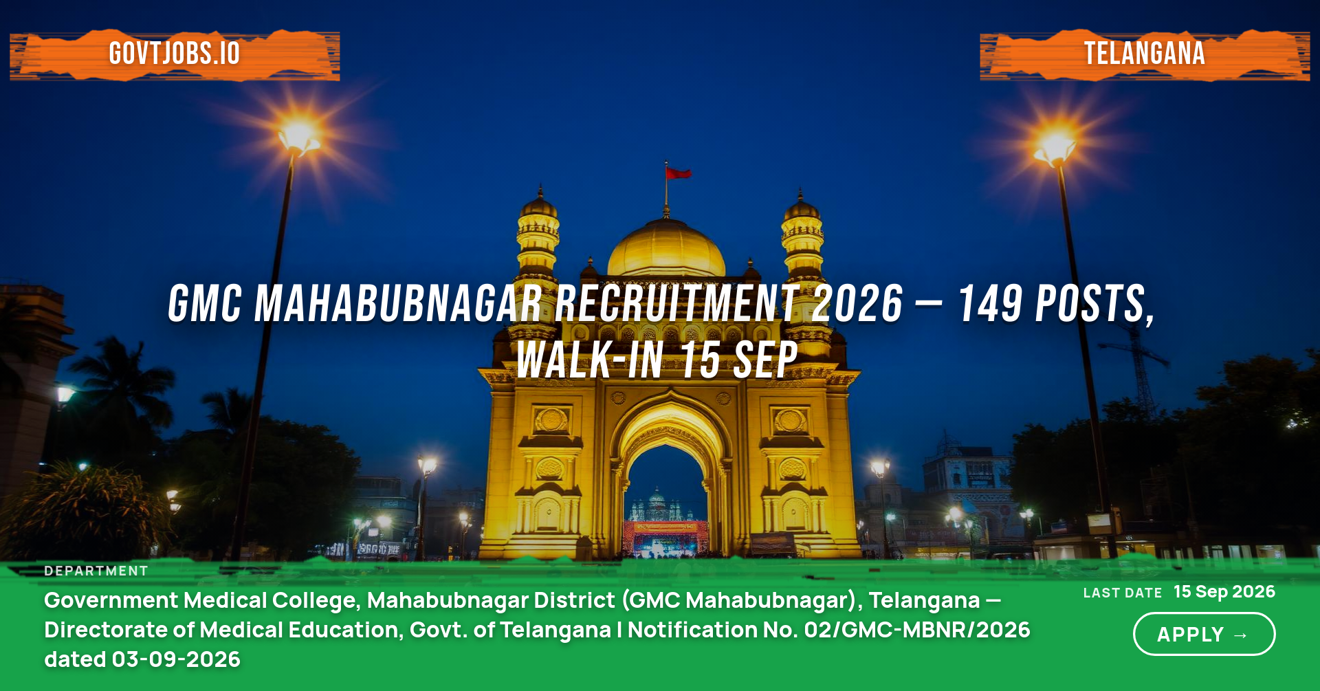 GMC Mahabubnagar Recruitment 2026 — 149 Posts, Walk-in 15 Sep