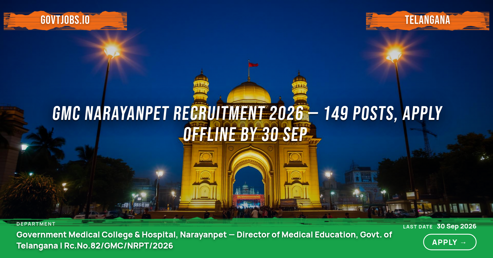 GMC Narayanpet Recruitment 2026 — 149 Posts, Apply Offline by 30 Sep