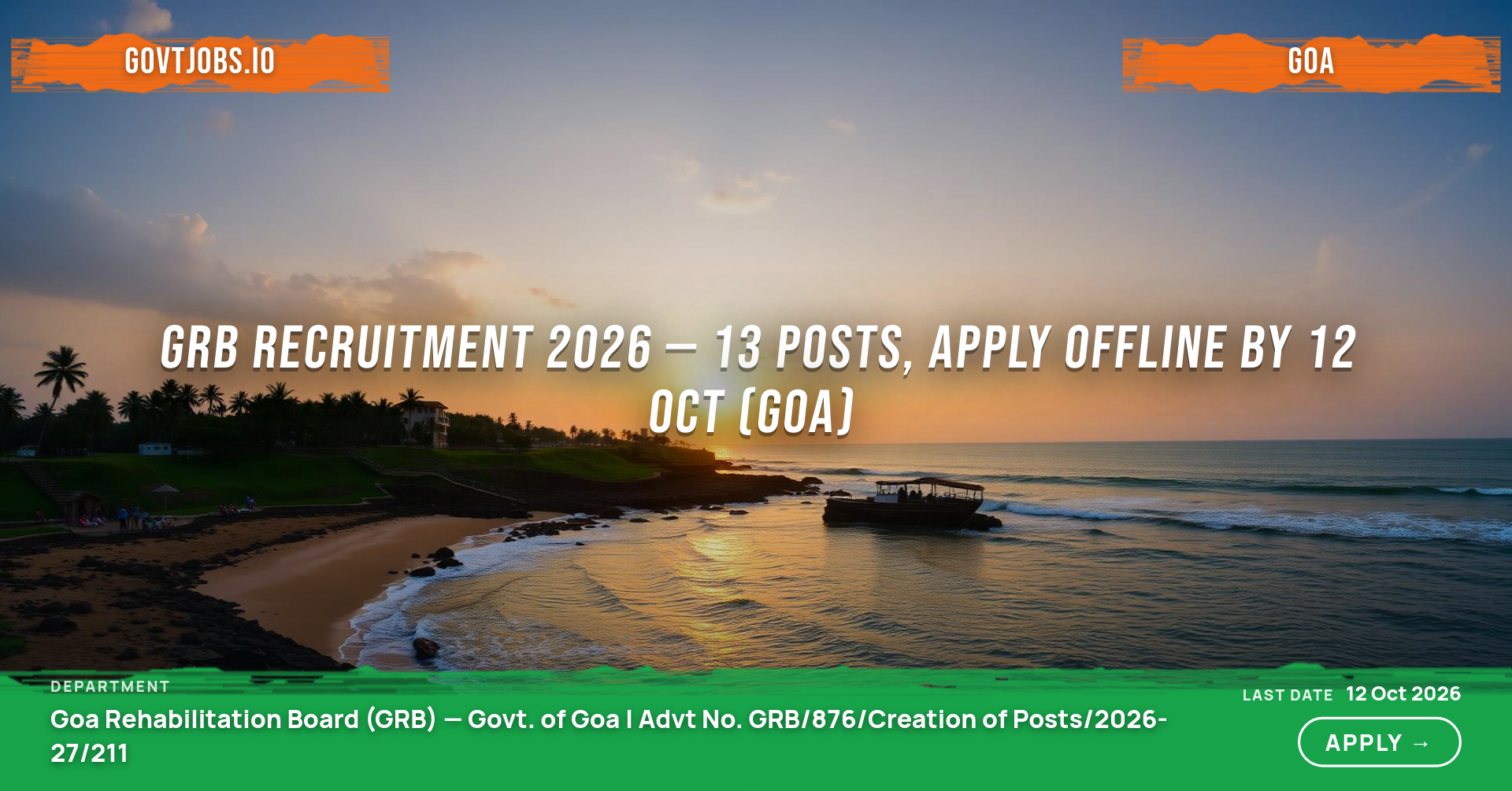 GRB Recruitment 2026 — 13 Posts, Apply Offline by 12 Oct (Goa)