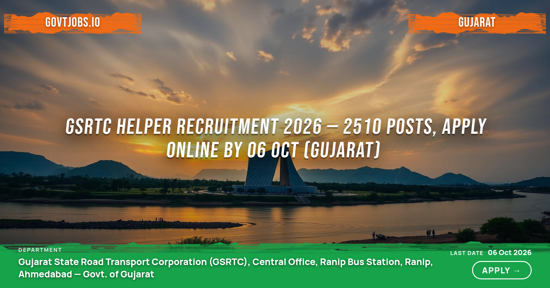 GSRTC Helper Recruitment 2026 — 2510 Posts, Apply Online by 06 Oct (Gujarat)