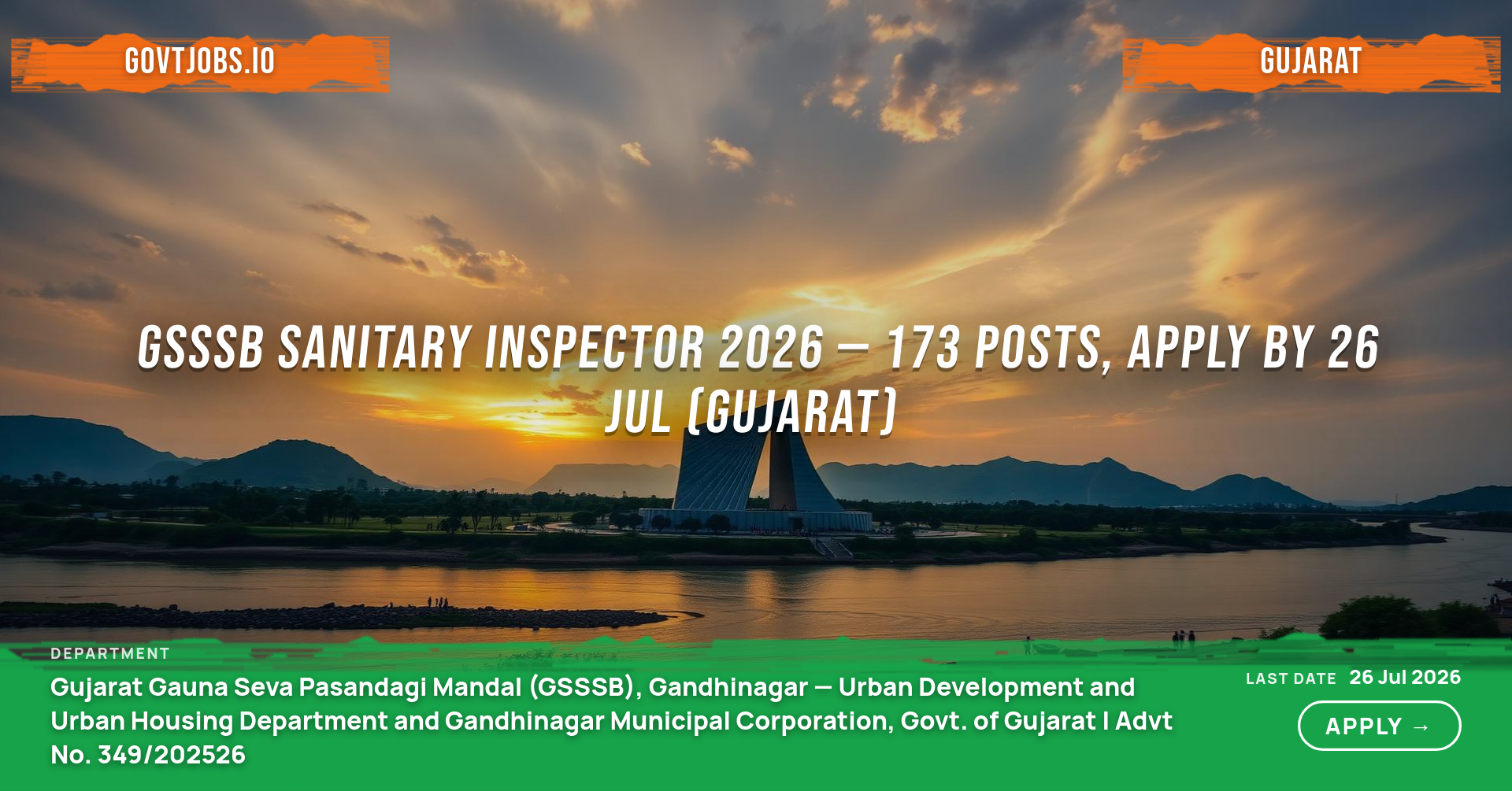 GSSSB Sanitary Inspector 2026 — 173 Posts, Apply by 26 Jul (Gujarat)