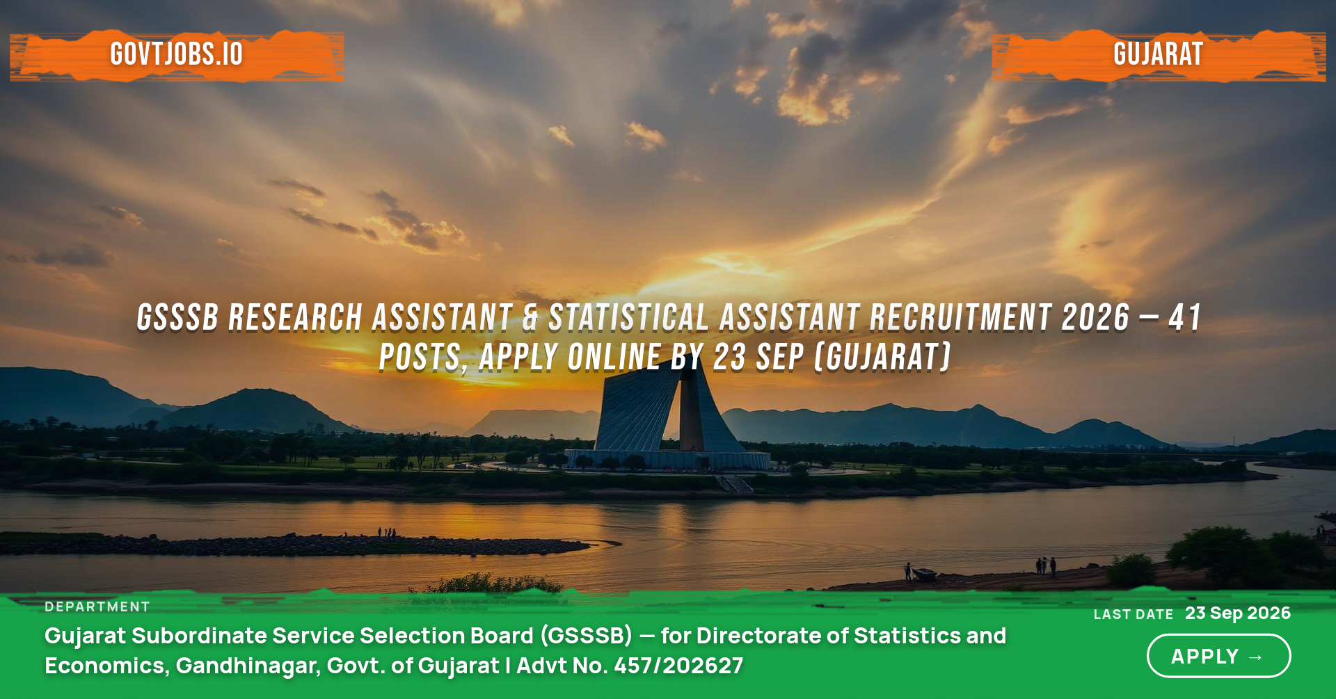 GSSSB Research Assistant & Statistical Assistant Recruitment 2026 — 41 Posts, Apply Online by 23 Sep (Gujarat)